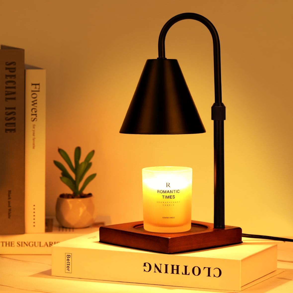 Dimmable Wooden Candle Warmer Lamp with Timer