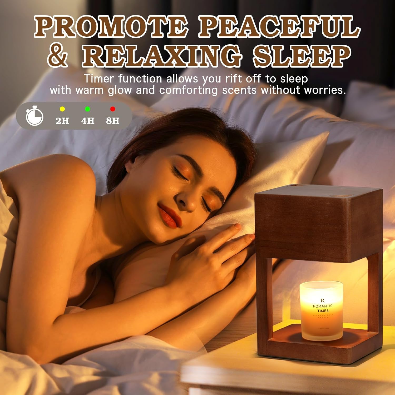 Candle Warmer Lamp Wood with Timer, Dimmable Electric Candle Lamp Warmer for Jar Candles, 2*35 Watt Bulb, Christmas Gifts, Birthday Gifts for Mom, Decorative Wooden Candle Lamp for Bedroom Home Decor